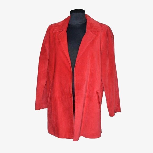 Vintage 90's Cherry Red Suede Leather Jacket Blazer Sz XS - Picture 1 of 8